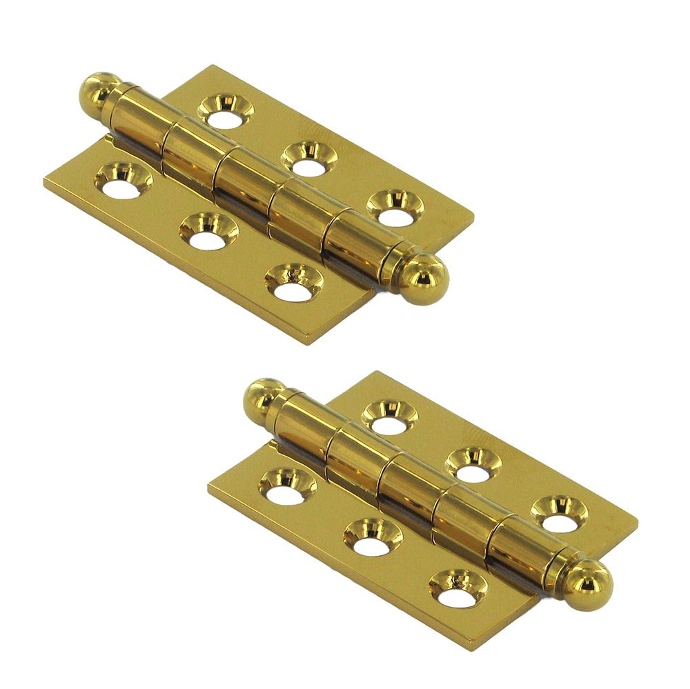 Solid Brass 2" x 1 1/2" Mortise Cabinet Hinge with Ball Tips (Sold as a Pair) in PVD Brass
