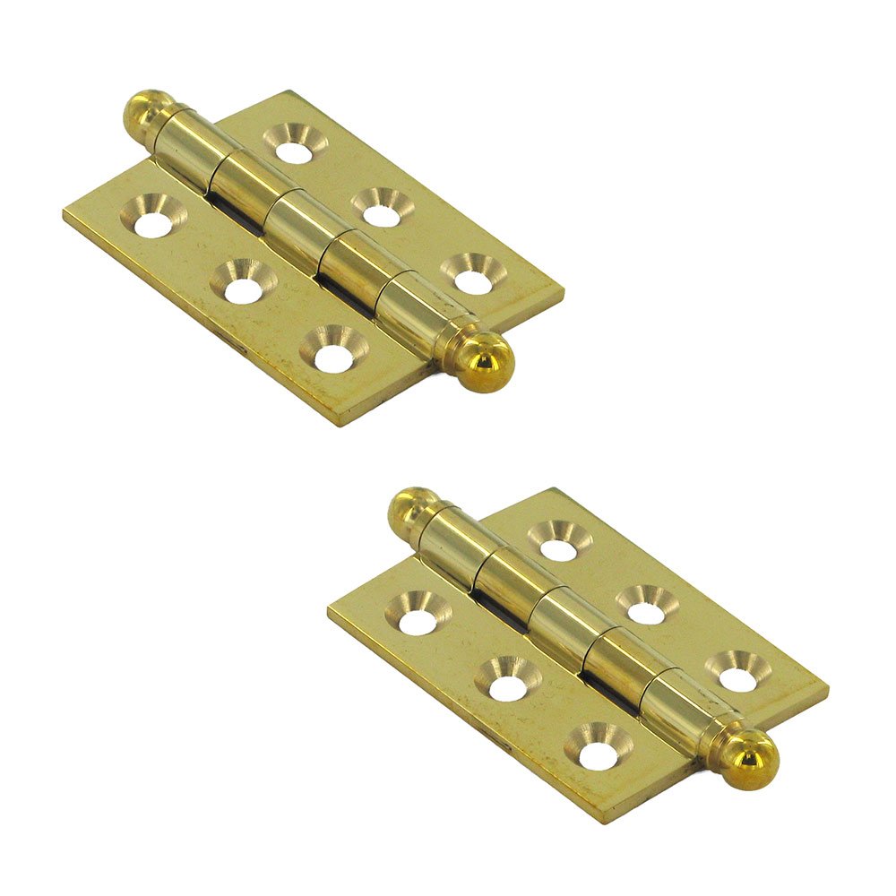 Solid Brass 2" x 1 1/2" Mortise Cabinet Hinge with Ball Tips (Sold as a Pair) in Polished Brass Unlacquered