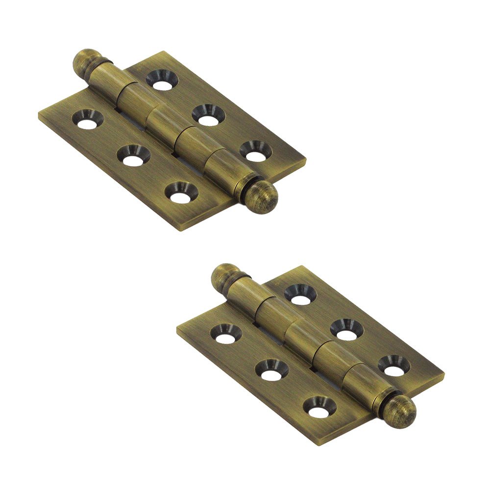 Solid Brass 2" x 1 1/2" Mortise Cabinet Hinge with Ball Tips (Sold as a Pair) in Antique Brass