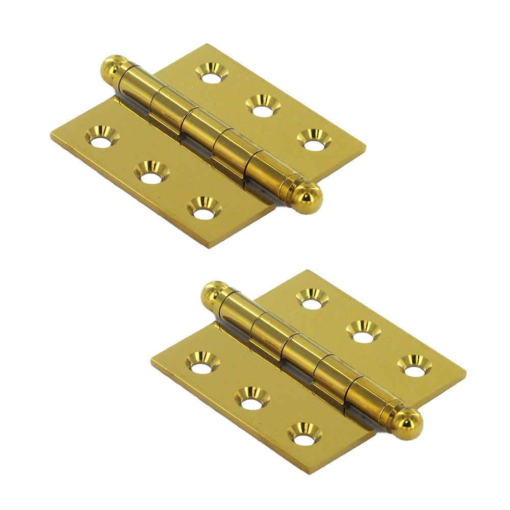 Solid Brass 2" x 2" Mortise Cabinet Hinge with Ball Tips (Sold as a Pair) in PVD Brass