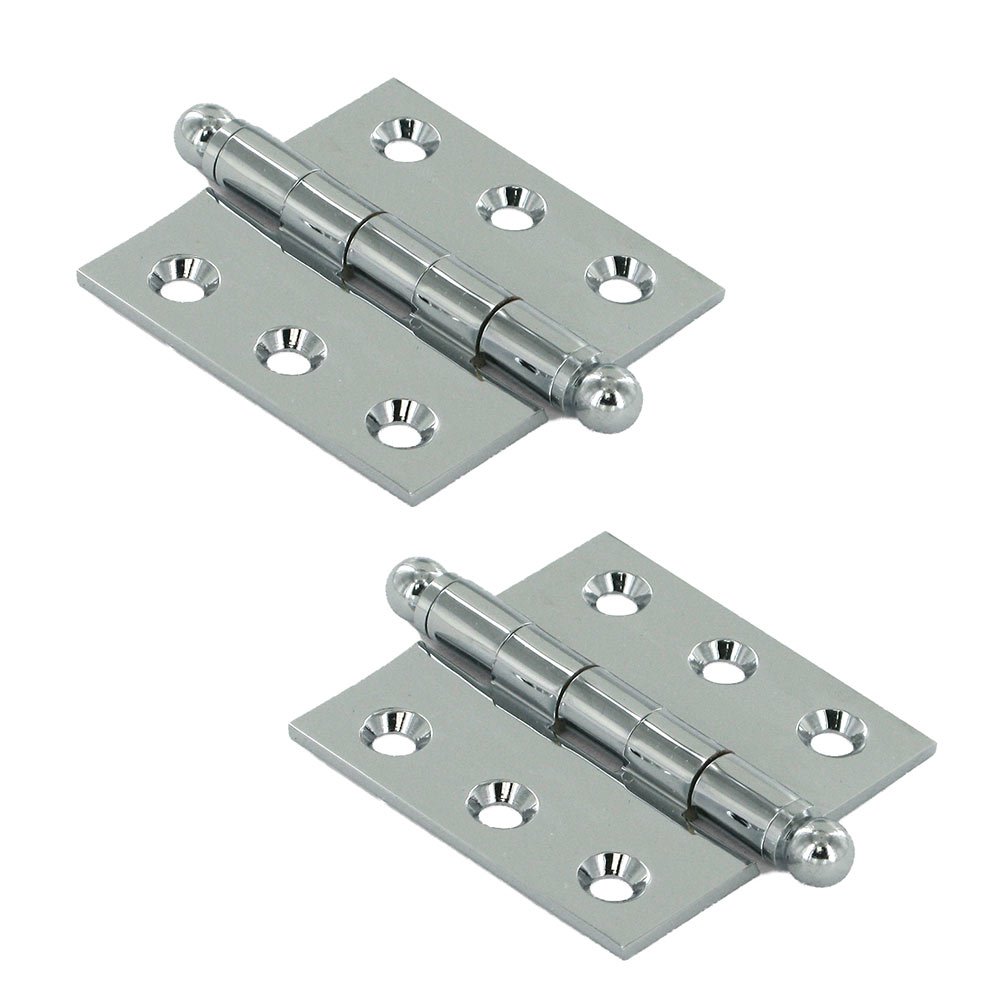 Solid Brass 2" x 2" Mortise Cabinet Hinge with Ball Tips (Sold as a Pair) in Polished Chrome