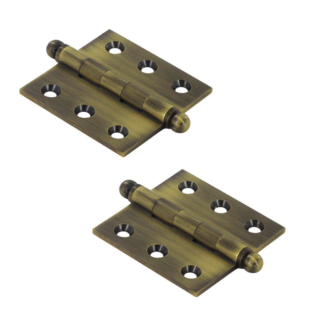 Solid Brass 2" x 2" Mortise Cabinet Hinge with Ball Tips (Sold as a Pair) in Antique Brass