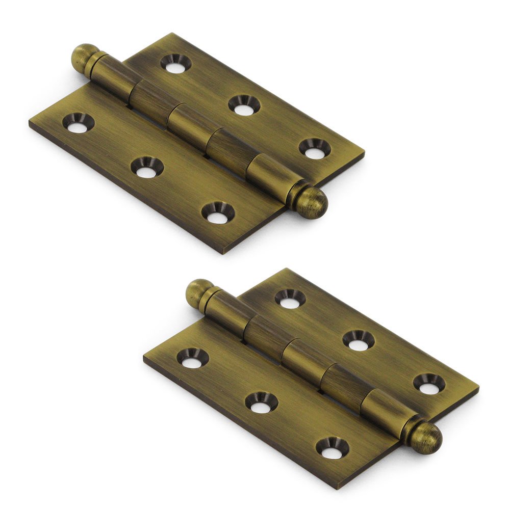 Solid Brass 2 1/2" x 2" Mortise Cabinet Hinge with Ball Tips (Sold as a Pair) in Antique Brass