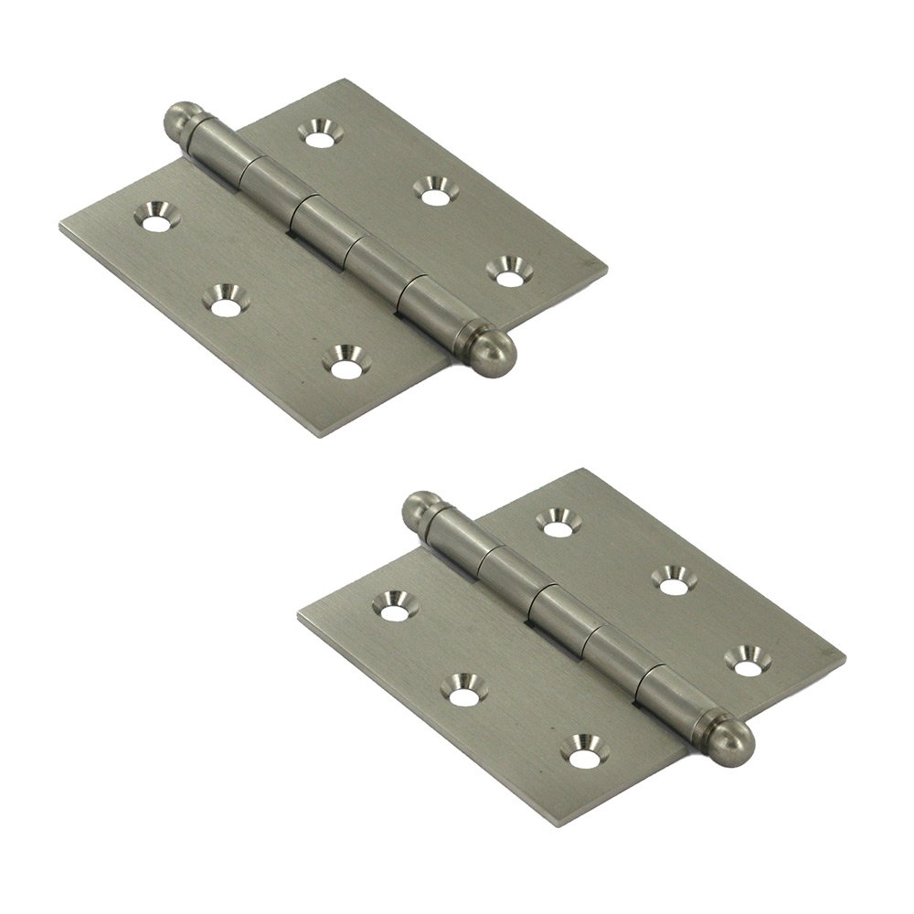 Solid Brass 2 1/2" x 2 1/2" Mortise Cabinet Hinge with Ball Tips (Sold as a Pair) in Brushed Nickel