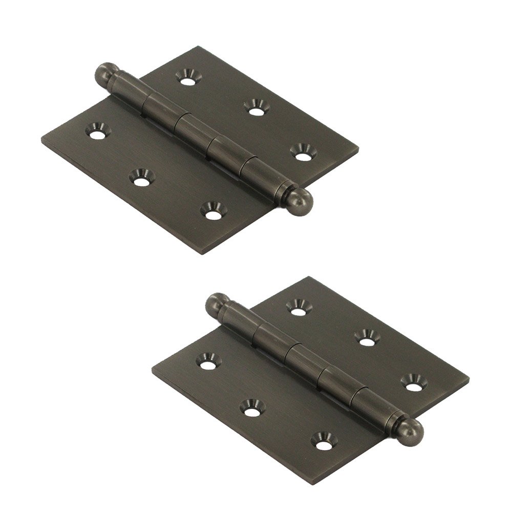 Solid Brass 2 1/2" x 2 1/2" Mortise Cabinet Hinge with Ball Tips (Sold as a Pair) in Antique Nickel