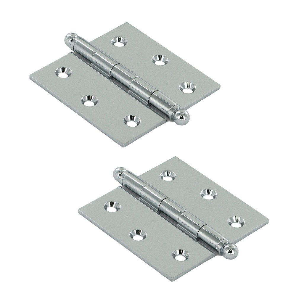 Solid Brass 2 1/2" x 2 1/2" Mortise Cabinet Hinge with Ball Tips (Sold as a Pair) in Polished Chrome