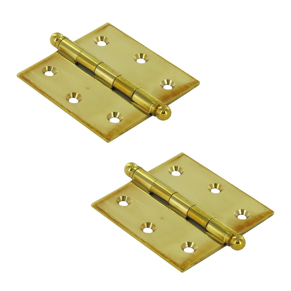 Solid Brass 2 1/2" x 2 1/2" Mortise Cabinet Hinge with Ball Tips (Sold as a Pair) in Polished Brass Unlacquered