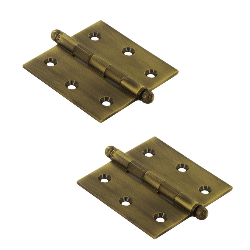 Solid Brass 2 1/2" x 2 1/2" Mortise Cabinet Hinge with Ball Tips (Sold as a Pair) in Antique Brass