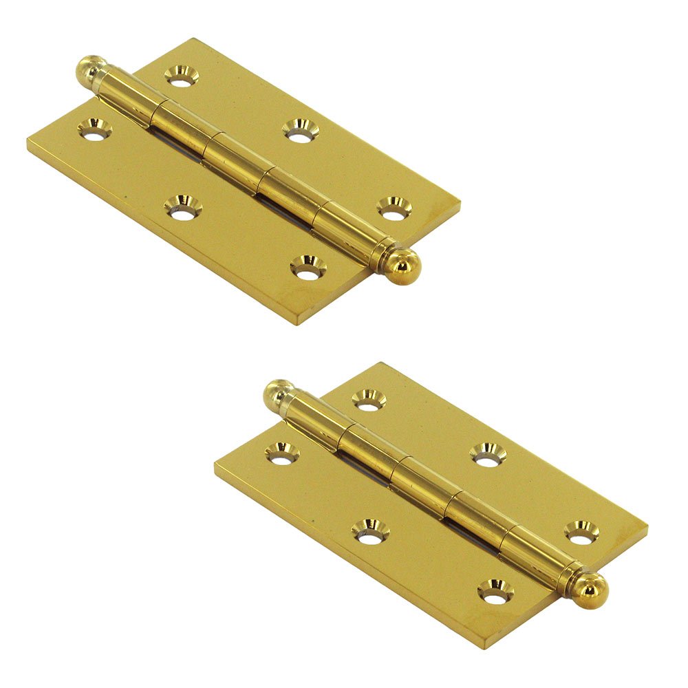 Solid Brass 3" x 2" Mortise Cabinet Hinge with Ball Tips (Sold as a Pair) in PVD Brass
