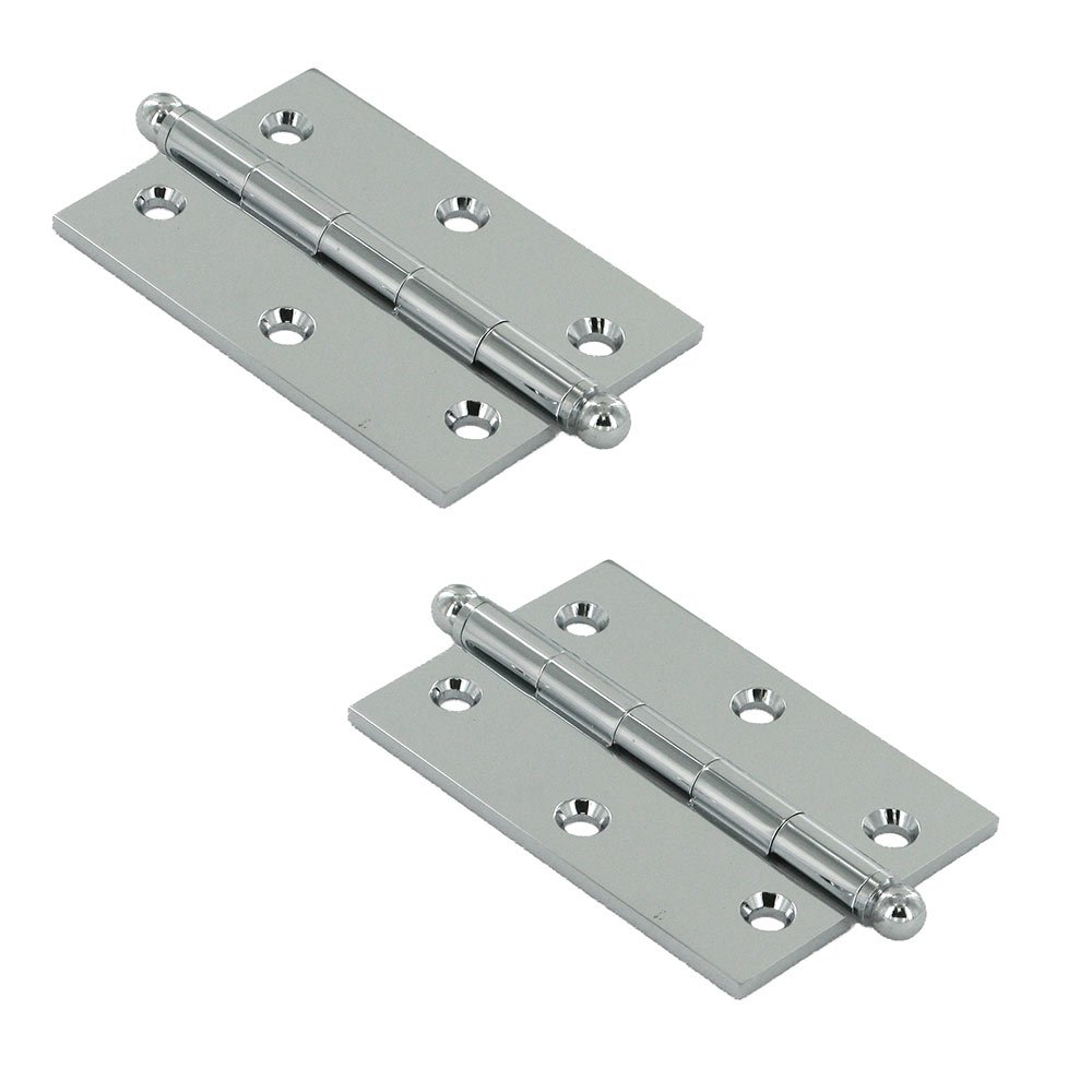 Solid Brass 3" x 2" Mortise Cabinet Hinge with Ball Tips (Sold as a Pair) in Polished Chrome