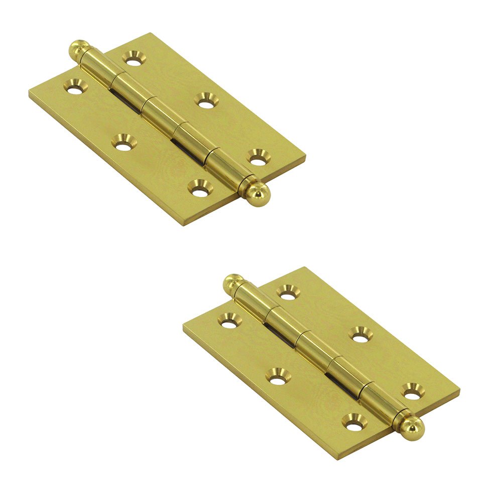 Solid Brass 3" x 2" Cabinet Hinge with Ball Tips (Sold as a Pair) in Polished Brass Unlacquered