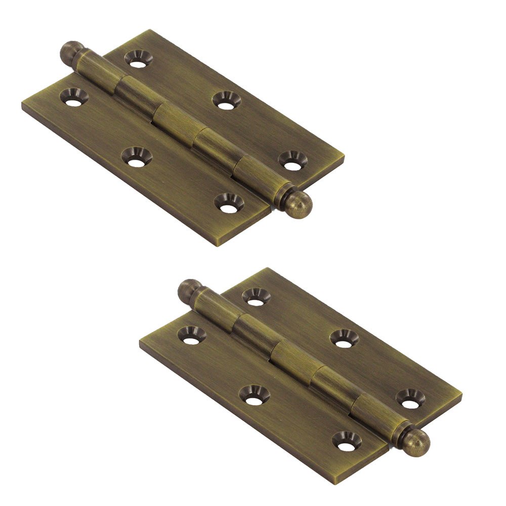 Solid Brass 3" x 2" Mortise Cabinet Hinge with Ball Tips (Sold as a Pair) in Antique Brass