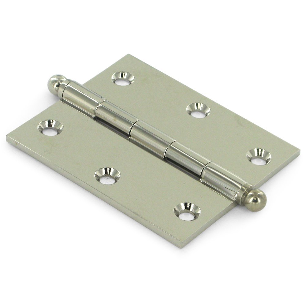Solid Brass 3" x 2 1/2" Mortise Cabinet Hinge with Ball Tips (Sold as a Pair) in Polished Nickel