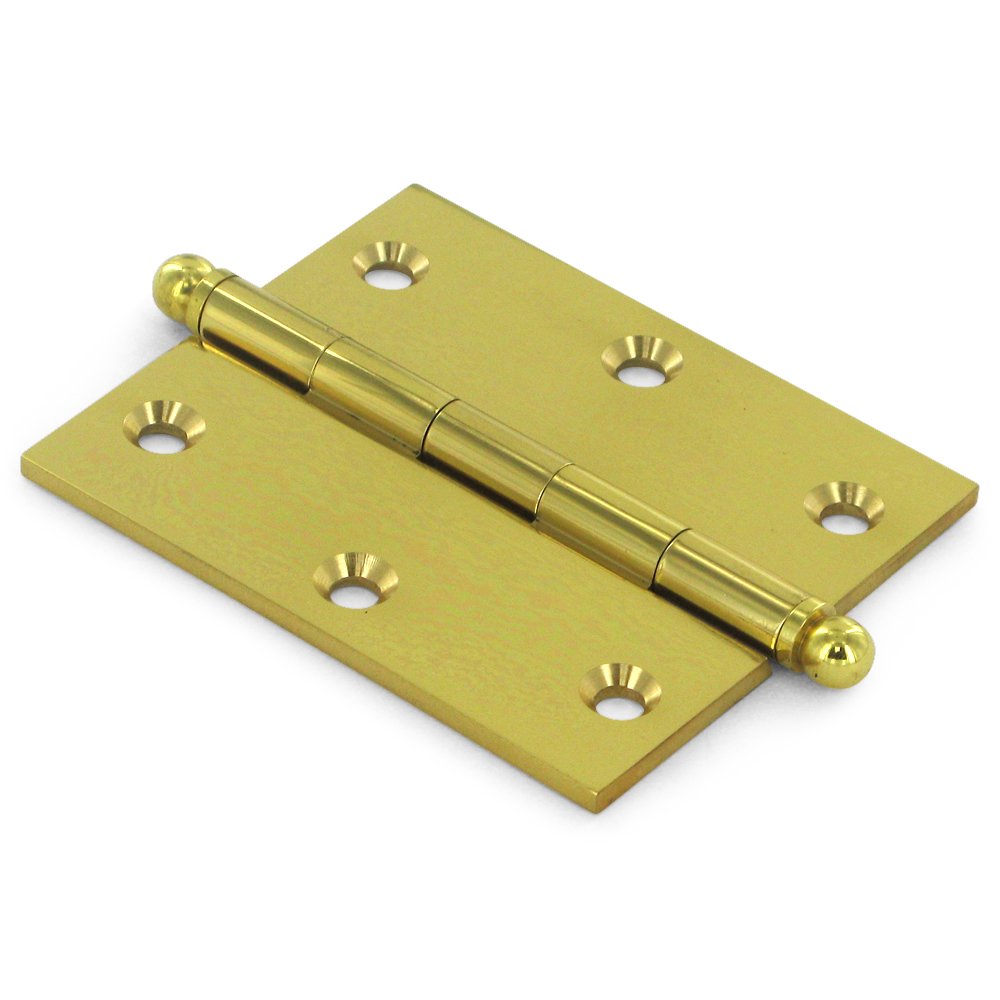 Solid Brass 3" x 2 1/2" Mortise Cabinet Hinge with Ball Tips (Sold as a Pair) in Polished Brass