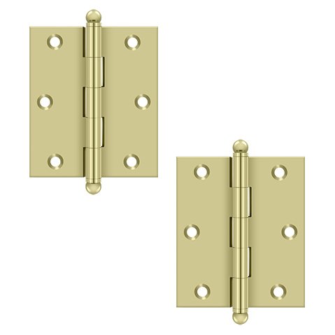Solid Brass 3" x 2 1/2" Cabinet Hinge with Ball Tips (Sold as a Pair) in Polished Brass Unlacquered