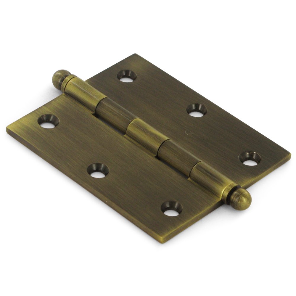 Solid Brass 3" x 2 1/2" Mortise Cabinet Hinge with Ball Tips (Sold as a Pair) in Antique Brass
