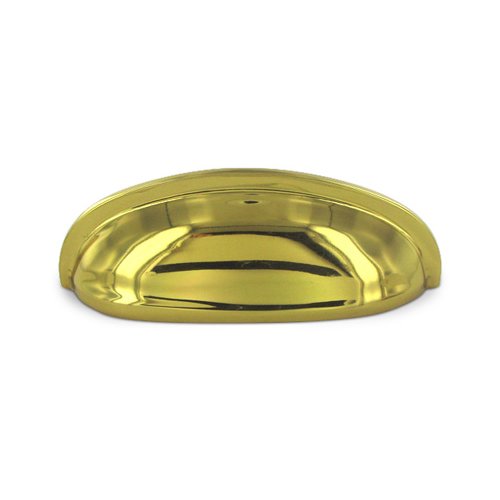 Solid Brass 3" Centers Elongated Shell Cup Pull in Polished Brass