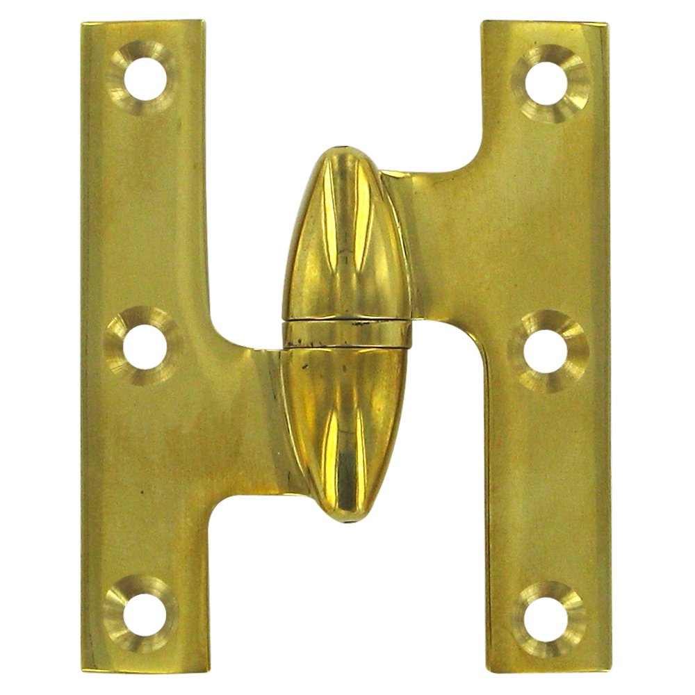 Solid Brass 2 1/2" x 2" Left Handed Olive Knuckle Hinge (Sold Individually) in Polished Brass Unlacquered