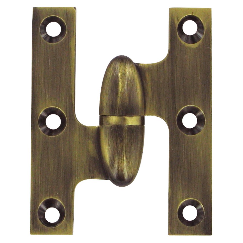 Solid Brass 2 1/2" x 2" Left Handed Olive Knuckle Hinge (Sold Individually) in Antique Brass