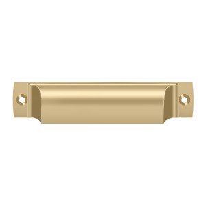 Solid Brass 4" Centers Front Mounted Shell Cup Pull in Brushed Brass