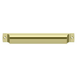 Solid Brass 7 1/16" Centers Front Mounted Shell Cup Pull in Unlacquered Brass