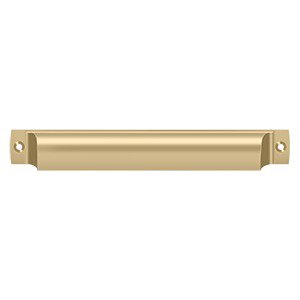 Solid Brass 7 1/16" Centers Front Mounted Shell Cup Pull in Brushed Brass