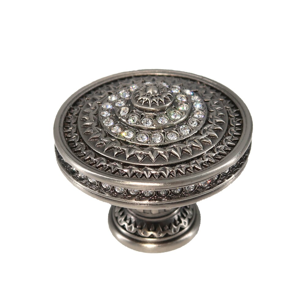 1 9/16" Diameter Knob With Clear Crystal in Burnish Silver