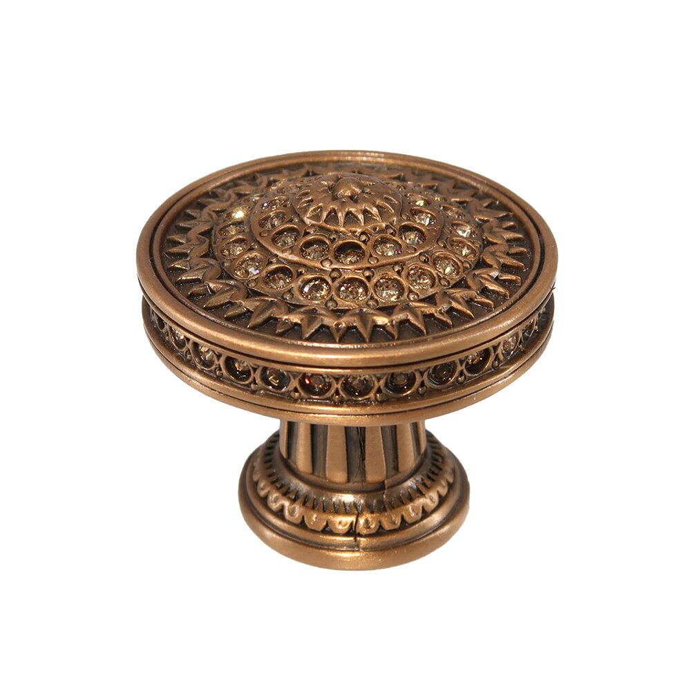 1 3/8" Diameter Knob With Clear Crystal in Antique Nickel