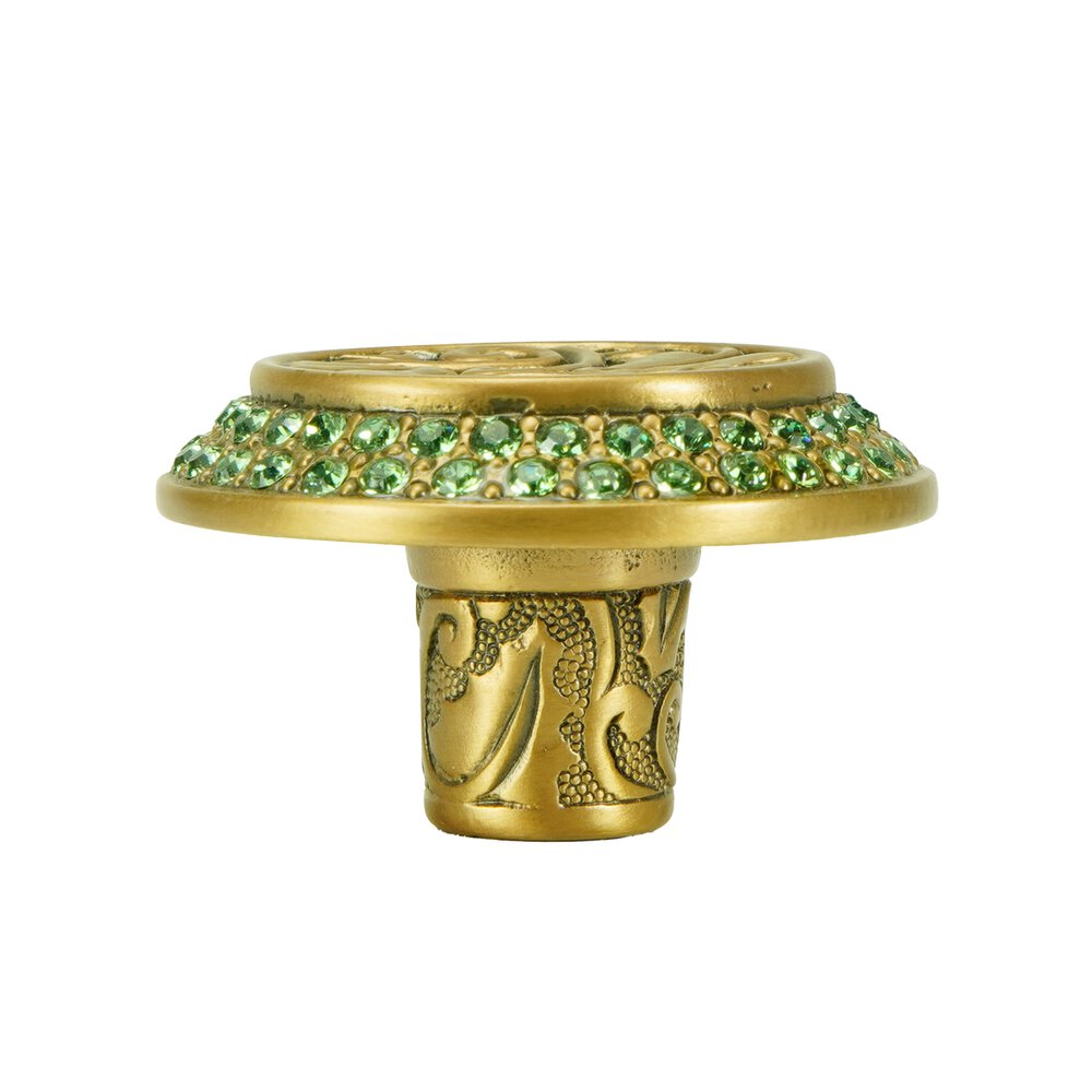 1 1/2" Rookwood Knob with Erinite Green Swarovski Crystal in Museum Gold