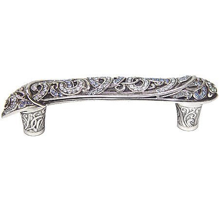 3 1/2" (89mm) Belmont Pull with Light Azure & Light Sapphire Crystal in Burish Silver