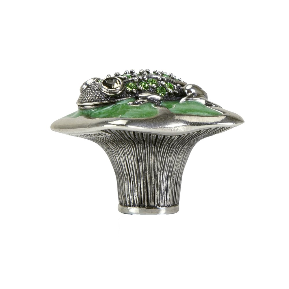 Knob Pearl Green with Peridot Green Swarovski Crystal in Burnish Silver