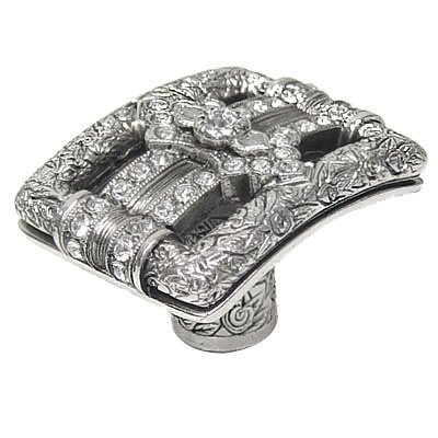 Knob with Clear Swarovski Crystal in Burnish Silver