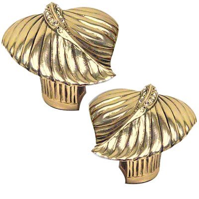 Leaf Knob with Silk Swarovski Crystal Right and Left Pair in Museum Gold