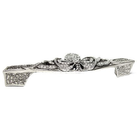 5" (128mm) Charlotte Pull Blk Diamond And Clear Cyrstal in Burnish Silver