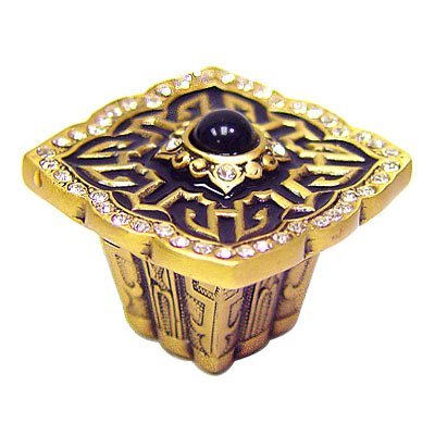 1 1/4" (32mm) Chinoiserie Knob with Silk Swarovski Crystal and Jet Cabochon in Museum Gold