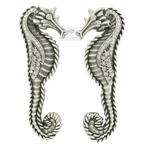 3 1/2" Centers Seaside Handle (Right and Left Pair) in Matte Silver with with Clear Swarovski
