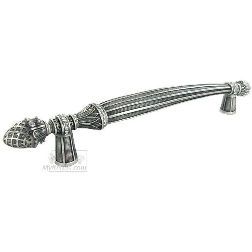 6" Centers Thames Handle in Burnish Silver with with Clear Swarovski