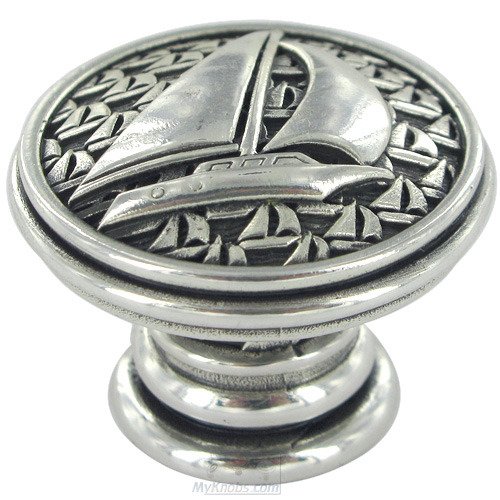 1 3/8" Diameter Yacht Club Sailboat Knob in Burnished Pewter