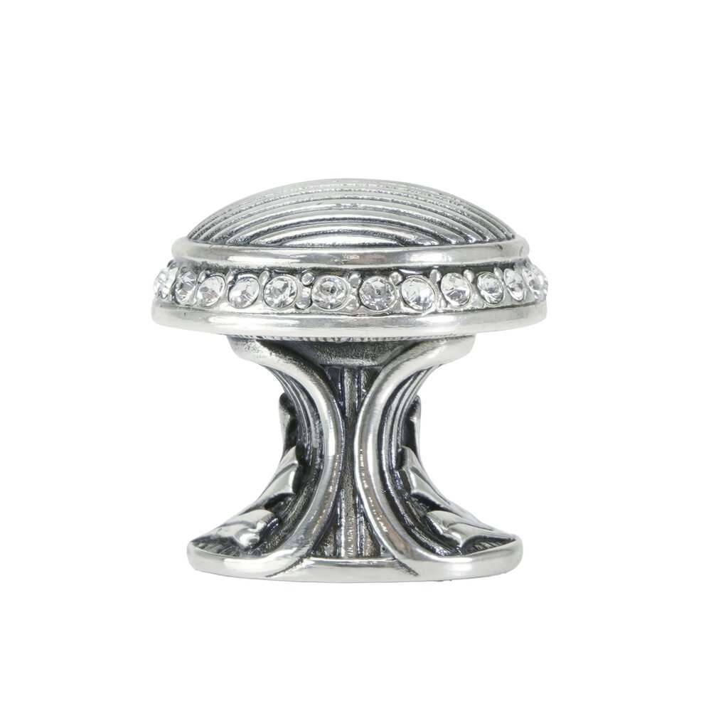1 1/8" Diameter Round Knob With Clear Crystal in Burnish Silver