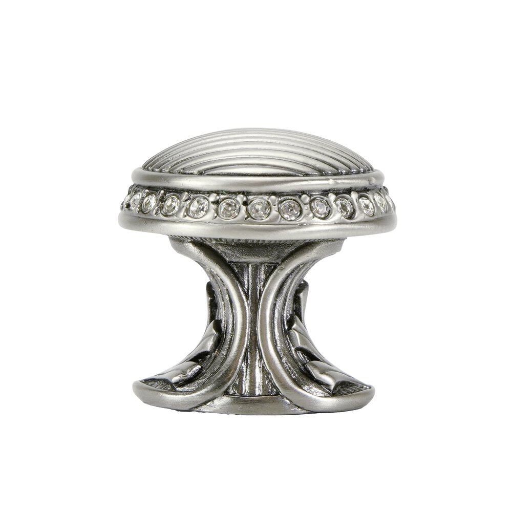 1 1/8" Diameter Round Knob With Clear Crystal in Antique Nickel