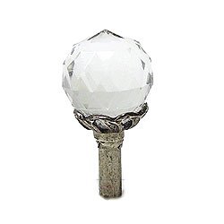 Large Round Crystal Knob in Antique Bright Silver