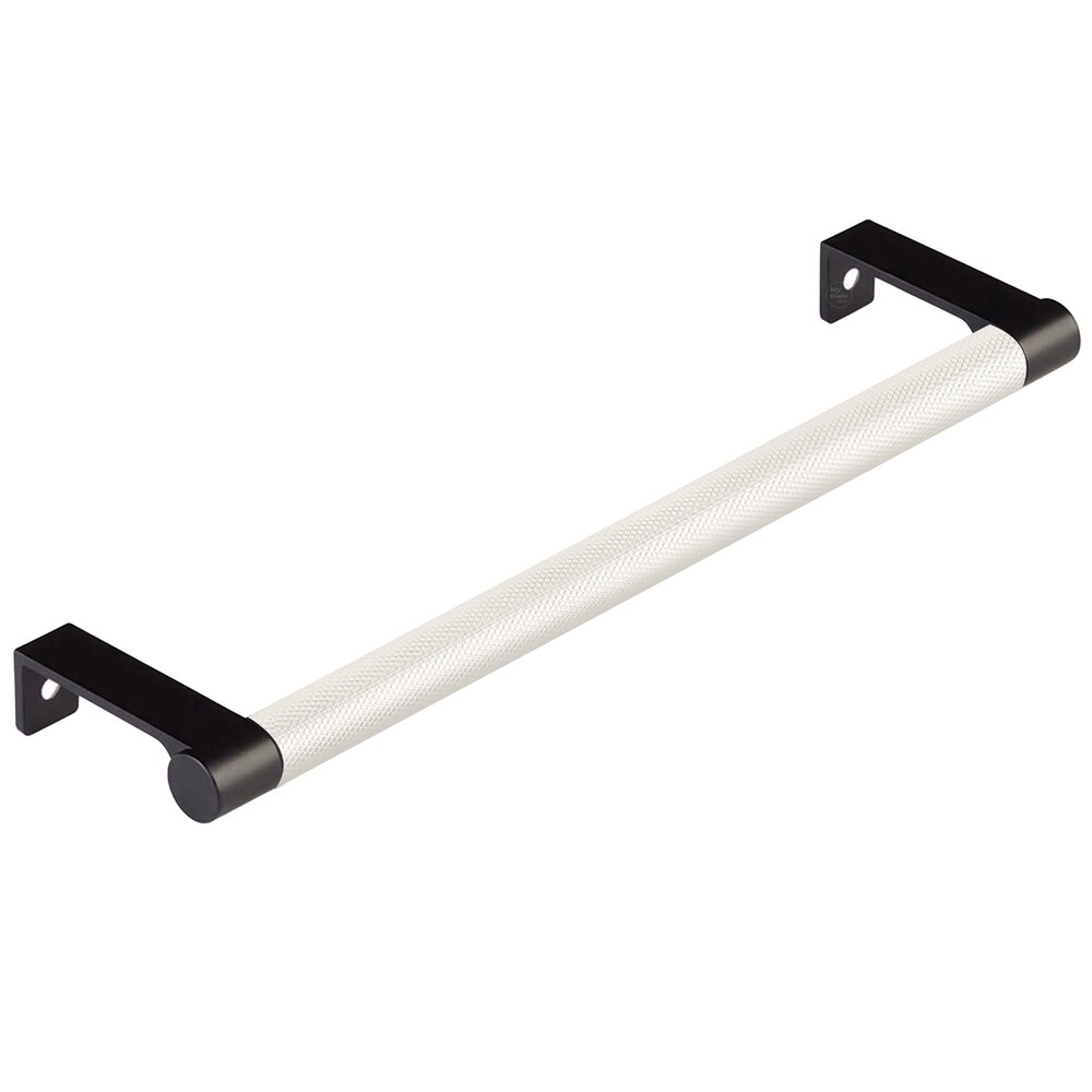 8-1/4" Centers Round Edge Stem in Flat Black And Knurled Bar in Satin Nickel