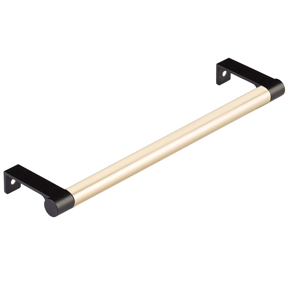 8-1/4" Centers Round Edge Stem in Flat Black And Smooth Bar in Satin Brass