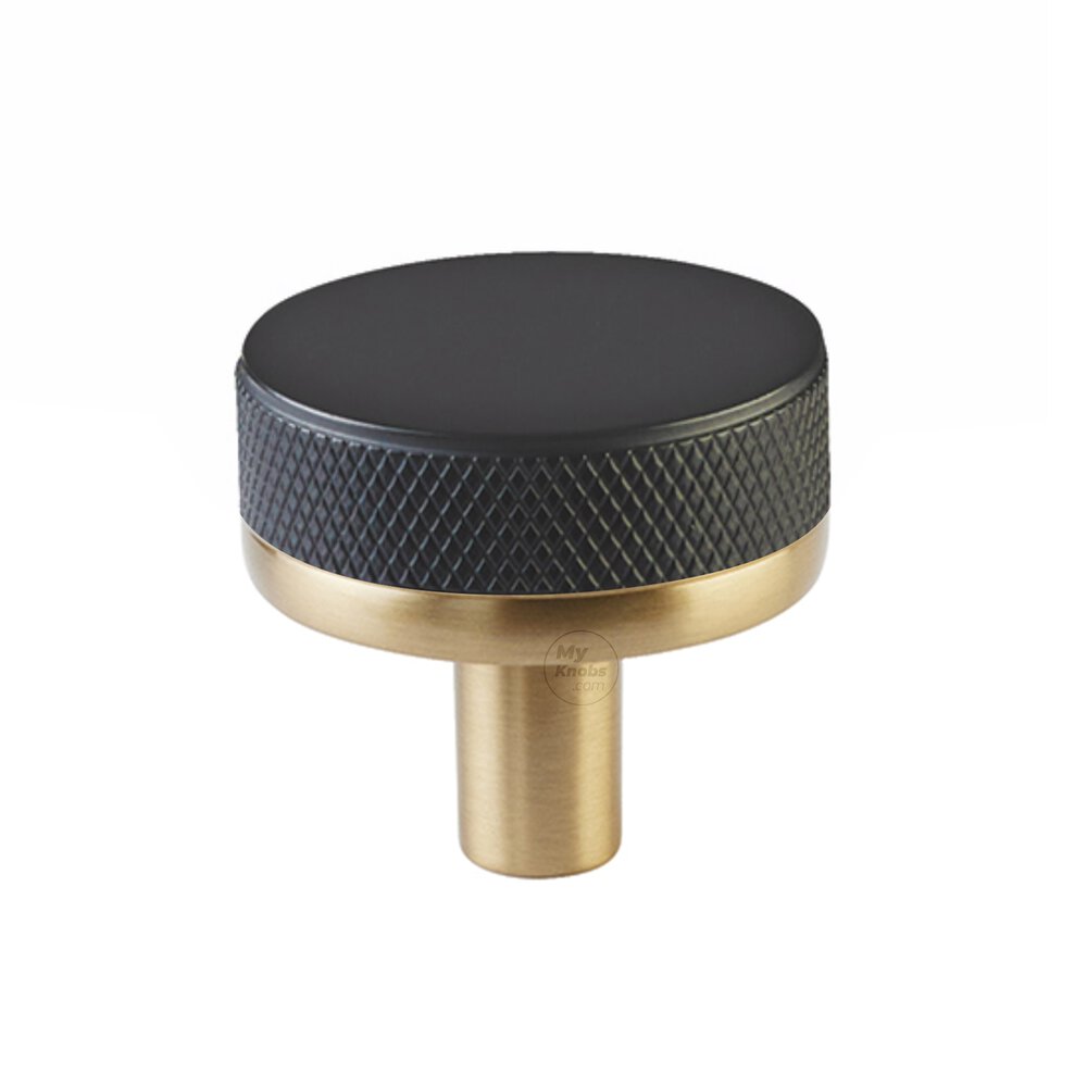 1 1/4" Conical Stem in Satin Brass And Knurled Knob in Flat Black