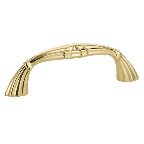 3 1/2" Centers Ribbon & Reed Regal Pull in Unlacquered Brass
