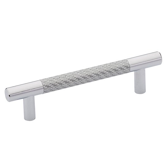 4" Centers Silver Carbon Fiber Bar Pull in Polished Chrome