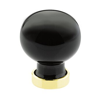 1 1/4" Bristol Black Glass Knob in Polished Brass