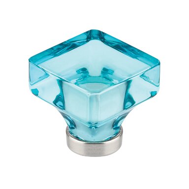 1 3/8" Lido Cyan Glass Knob in Satin Nickel