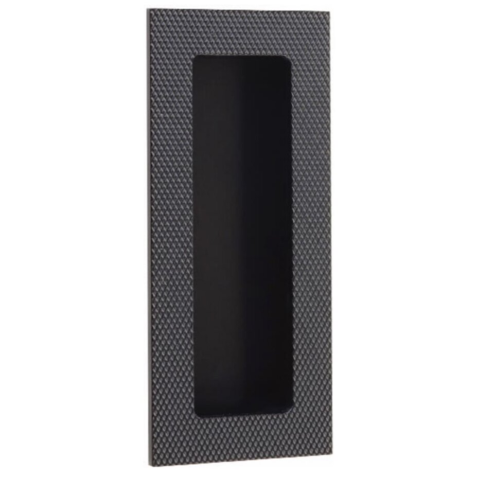 4" Modern Rectangular Knurled with Plain Pocket Flush Pull in Oil Rubbed Bronze
