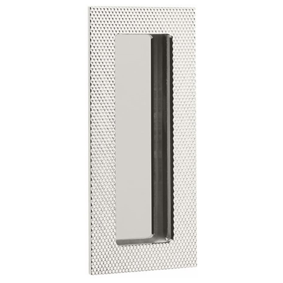 4" Modern Rectangular Knurled with Plain Pocket Flush Pull in Polished Nickel